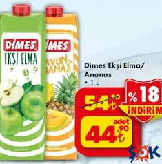 DİMES EKŞİ ELMA / ANANAS MEYVE SUYU 1 L fiyat ve kampanya bilgisi